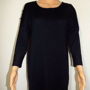 Simply Noelle Brass Button Cotton Knit 3/4 Sleeve Tunic Top - BLACK